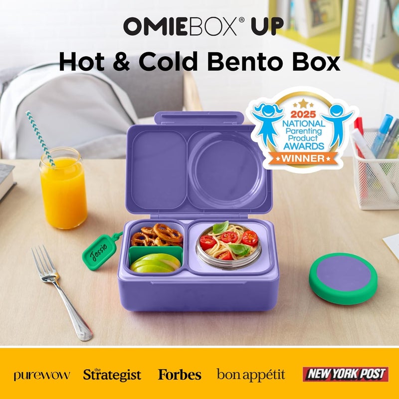 OmieBox UP bento Box for Kids | Insulated Lunch Box | Leak Proof Vacuum Insulated Thermal Food jar | Cooler ice Pack | 2 Compartments (Galaxy Purple) - Image 2